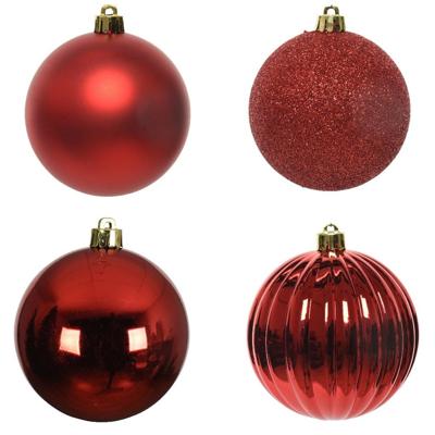 4x Kerstrode kerstballen 10 cm kunststof mix