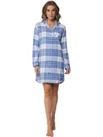 Rebelle Flanellen dames nachthemd lange mouw - Blauw geruit - 100% katoen