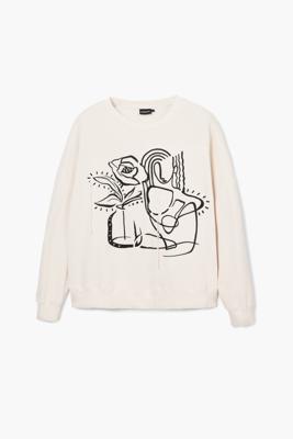 Oversized sweater met bloem - WHITE - L Oversized sweater met bloem - WHITE - L