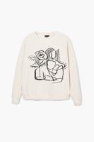 Oversized sweater met bloem - WHITE - L