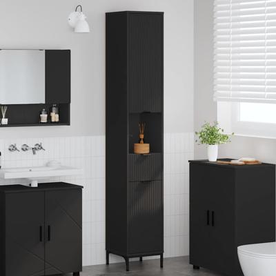 Hoge badkamerkast Zwart 31.5 x 33 x 190 cm Bewerkt hout