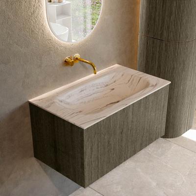 Badmeubel Mondiaz Kurve-Dlux | 80 cm | Meubelkleur Shadow | Wastafelkleur Nata | Solid surface | Wasbak midden spoelbak | Zonder kraangat(en)