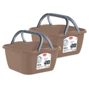 Wasmand/draagmand/teil met hengsel - 2x - kunststof - 13 Liter - cappuccino - 35 x 35 x 18 cm