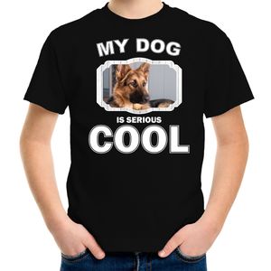 Honden liefhebber shirt Duitse herder my dog is serious cool zwart voor kinderen