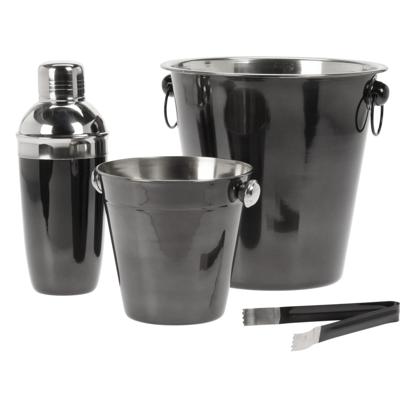 Excellent Houseware Barset - RVS - zwart glans - cocktailset/giftset - 4delig