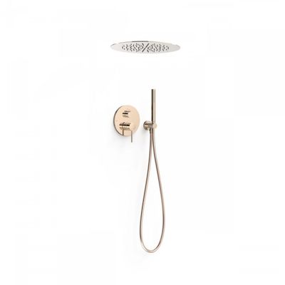 Regendoucheset Inbouw Tres Study Exclusive Rond 38 cm met Plafonddouche en Handdoucheset met Staafhanddouche Rapid Box Rosé Goud Tres