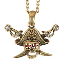 Carnaval/verkleed accessoires Piraten/halloween sieraden - ketting schedel/zwaarden - kunststof - thumbnail