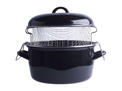 Cookinglife Emaille Frituurpan Met Mand Cooking Zwart - ø 24 cm