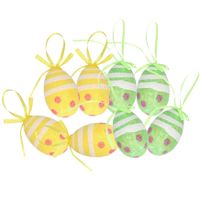 Decoratie paaseieren hangend 12x groen/geel piepschuim 6 cm