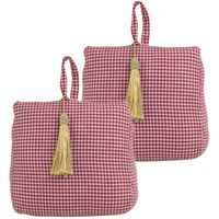 Deurstopper - 2x - katoen/polyester - rood geruit - 20 x 18 cm