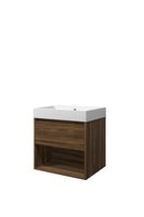 Proline polystone Loft wastafelonderkast met lade en open schap en polystone wastafel zonder kraangat 60 x 62 x 46 cm, cabana oak / mat wit - thumbnail