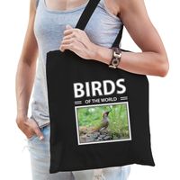 Groene specht vogel tasje zwart volwassenen en kinderen - birds of the world kado boodschappen tas - thumbnail