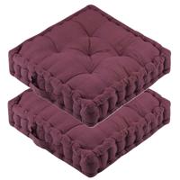 Stof Textile Vloerkussen Maxime - 2x - bordeaux - katoen - 45 x 45 x 10 cm - vierkant - Extra dik