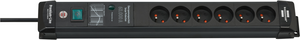 Brennenstuhl Premium-Line 60.000A Extension Lead With Surge Protection 6-Way Black 3M H05Vv-F 3G1.5 - 1951164400