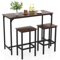 Eettafelset van 3 Stuks 120 cm Industriële Keukentafel met 2 Barkrukken Rechthoekige Bartafel en Stoelen voor Eetkamer Bistro-Bruin