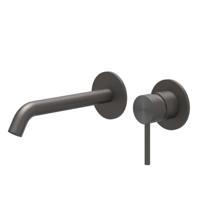 IVY Concord Wastafelkraan Afbouwdeel - 2-Gats Wandmontage - Gebogen Uitloop - Geborsteld RVS 316 Carbon Black PVD