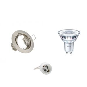 LED Spot Set - GU10 Fitting - Inbouw Rond - Mat Nikkel - Kantelbaar Ø83mm - Philips - CorePro 830 36D - 5W - Warm Wit 3000K - Dimbaar