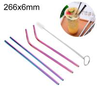 4 STKS herbruikbare RVS drinken stro + Cleaner borstel set Kit 266 * 6mm (kleur)