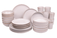 36 delige serviesset - 6 personen - Lissabon - wit met bruine spikkel - normale rand - Portugees stoneware