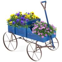 Houten Plantenbak Decoratieve Bloembak met Wielen en 2 Secties Buitenplantenbak voor Tuin en Terras Grijs/Blauw/Rood/Groen/Bruin/Oranje