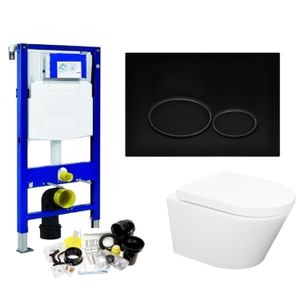 Geberit UP320 Toiletset Compleet | Inbouwreservoir | Wandcloset Wiesbaden Vesta Randloos 52cm | Set24 met Drukplaat