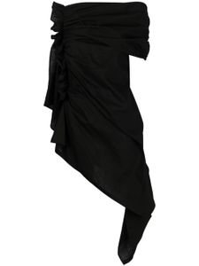 Yohji Yamamoto robe froncée à une épaule - Noir