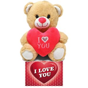 Licht bruine pluche knuffelbeer 30 cm incl. Valentijnskaart I Love You - Knuffelberen