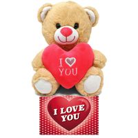 Licht bruine pluche knuffelbeer 30 cm incl. Valentijnskaart I Love You - Knuffelberen - thumbnail