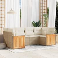 6-delige Loungeset met kussens poly rattan beige