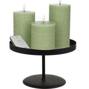 LED kaarsen/stompkaarsen - 3x st - jade groen - met zwart rond kaarsenbord 22 cm