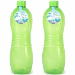 Plasticforte Drinkfles/waterfles/bidon - 2x - 1500 ml - transparant/groen - kunststof