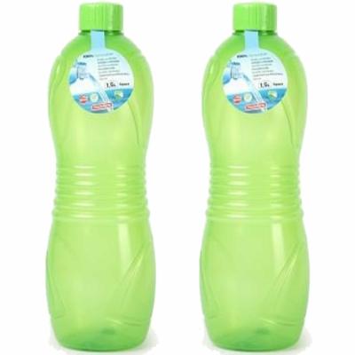 Plasticforte Drinkfles/waterfles/bidon - 2x - 1500 ml - transparant/groen - kunststof