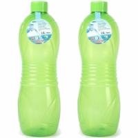 Plasticforte Drinkfles/waterfles/bidon - 2x - 1500 ml - transparant/groen - kunststof Plasticforte Drinkfles/waterfles/bidon - 2x - 1500 ml - transparant/groen - kunststof