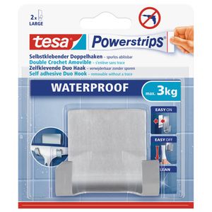 Powerstrips RVS dubbele haak waterproof Tesa 1 stuks - Handdoekhaakjes