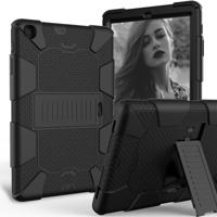 Voor Galaxy tab A 8.0 2019/T290 schokbestendige tweekleurige siliconen beschermhoes met houder (zwart + zwart)