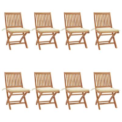 Tuinstoelen 8 st inklapbaar met kussens massief teakhout