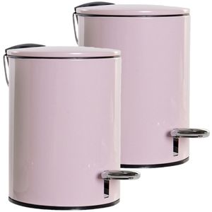 3x stuks metalen vuilnisbakken/pedaalemmers roze 3 liter 23 cm