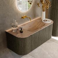 Badmeubel Mondiaz Kurve-Dlux | 110 cm | Meubelkleur Shadow | Wastafelkleur Arena | Solid surface | Wasbak midden spoelbak | Zonder kraangat(en)