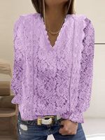 Lace Plain V Neck Casual Shirt