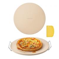 VEVOR Pizzasteen Baksteen 406 x 406 mm, Ronde Cordieriet Pizzasteen, Extra Grote Steenplaat met Schraper & Standaard, 17 mm Dik, Hittebestendig, voor Keukenoven, Broodbakken, Pizzabakken en Grillen