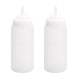 Doseerfles/sausfles - 2x stuks - kunststof - transparant - met schenktuit - 500 ml - 20 cm