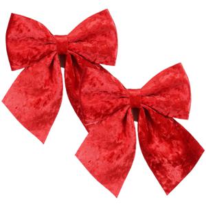 Kerst strik ornamenten - 2x - rood - 20 x 24 cm - polyester fluweel - kerststrik - kerstversiering