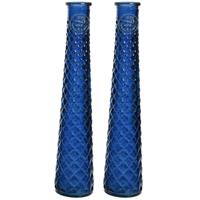 2x stuks bloemenvazen van gerecycled glas - D7 x H32 cm - kobalt blauw