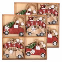 Kersthanger set van 16x houten auto hangers 6 x 5 cm kerstboomversiering