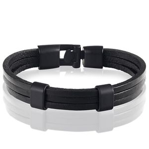 LGT Jewels heren armband Zwart leer Schuifgesp - 20cm