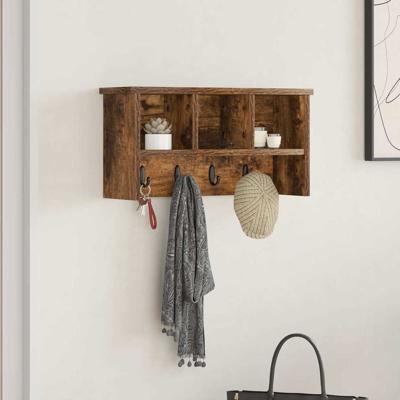 Wandgemonteerde kapstok met plank Gerookt eiken 50 x 16 x 26 cm