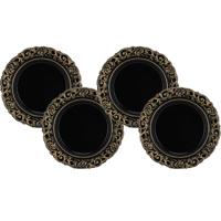 Kaarsenborden/onderborden - Set van 12x stuks - rond - zwart - kunststof - D36 cm - kaarsonderzetter