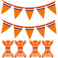 Oranje vlaggetjes/vlaggenlijn met slingerklemmen voor binnen - 10m - thumbnail