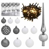 VidaXL 61-delige kerstballenset met piek en 150 led&apos;s wit en grijs