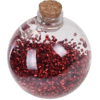 1x Fles kerstballen rode glitters 8 cm kunststof - thumbnail